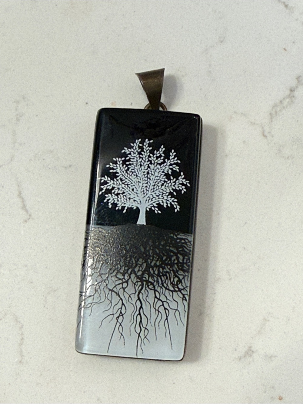 Tree of Life Black and White Rectangular Pendant